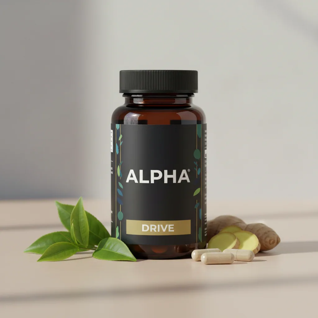 Witte Alpha Drive Food Supplement fles, Ridgeway Wellness